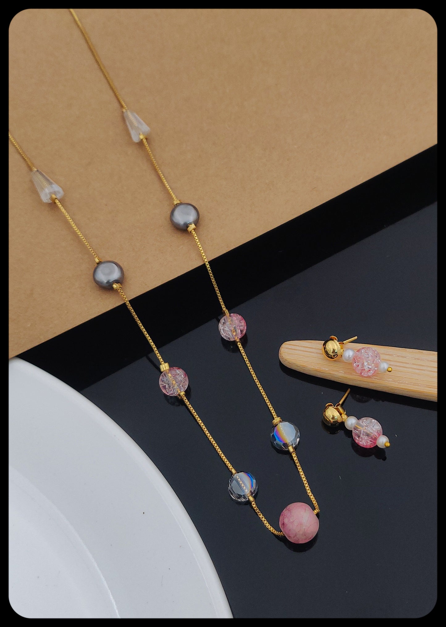 Crystal Charms Women's Necklace with Gold Plated brass - Kadee Jewels