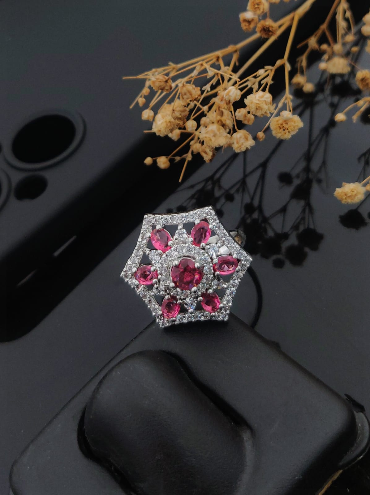 Polished Gems Women's Finger Ring with Silver Plated Brass - Kadee Jewels