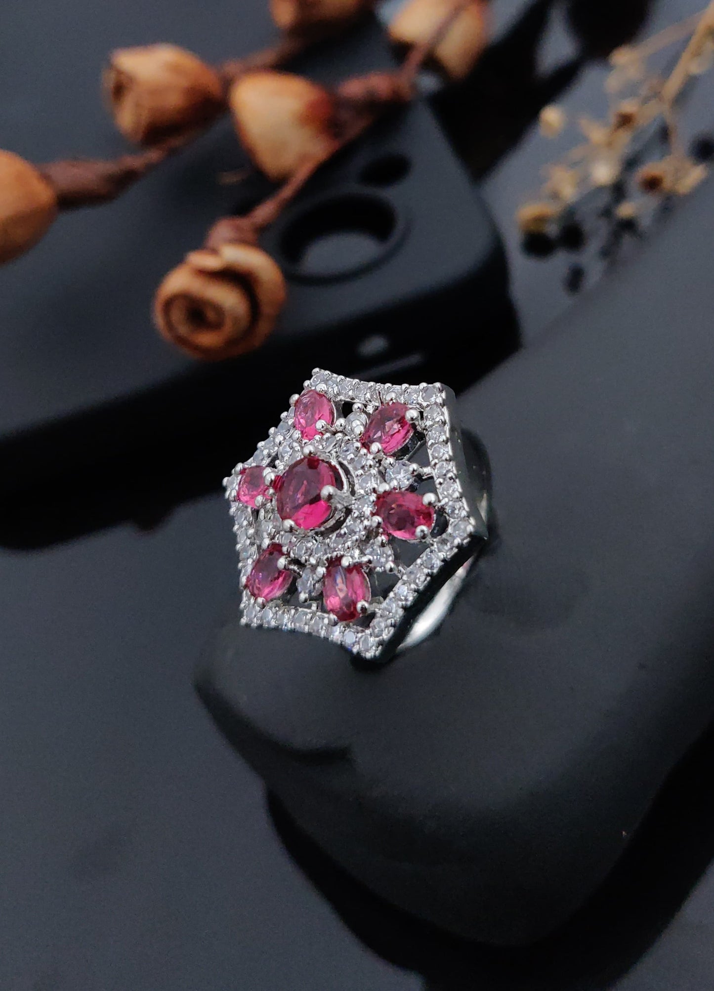Polished Gems Women's Finger Ring with Silver Plated Brass - Kadee Jewels