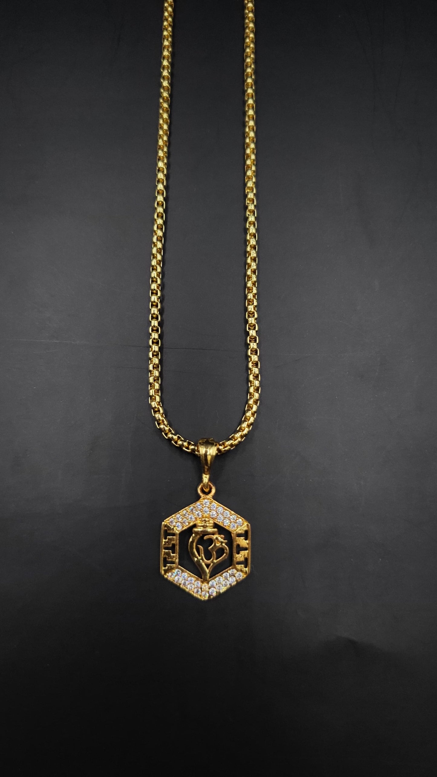 Kadee Jewel Warrior Om design Gold Plated with American diamond Men Pendant With Chain - Kadee Jewels