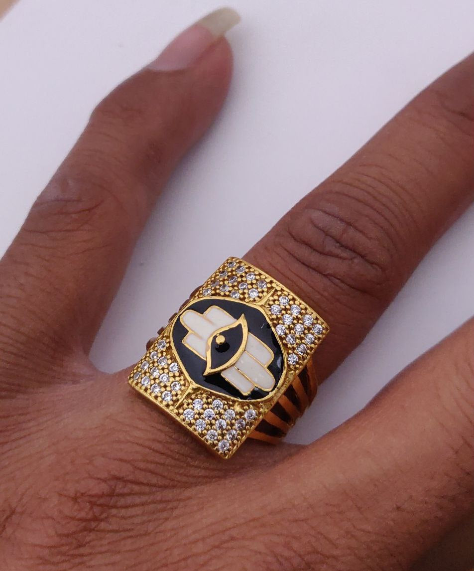 Kadee Jewel Mahadev Diamond Men's Finger Ring with Gold Plated Brass