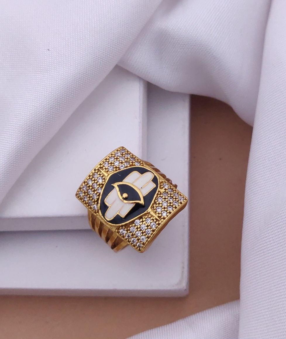 Kadee Jewel Mahadev Diamond Men's Finger Ring with Gold Plated Brass