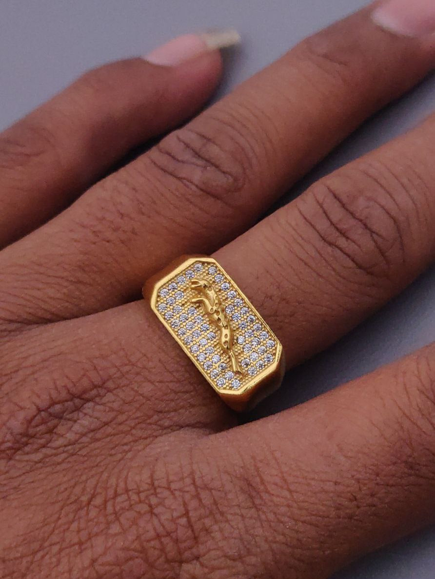 Kadee Jewel Jaguar Men's Finger Ring with Gold Plated Brass