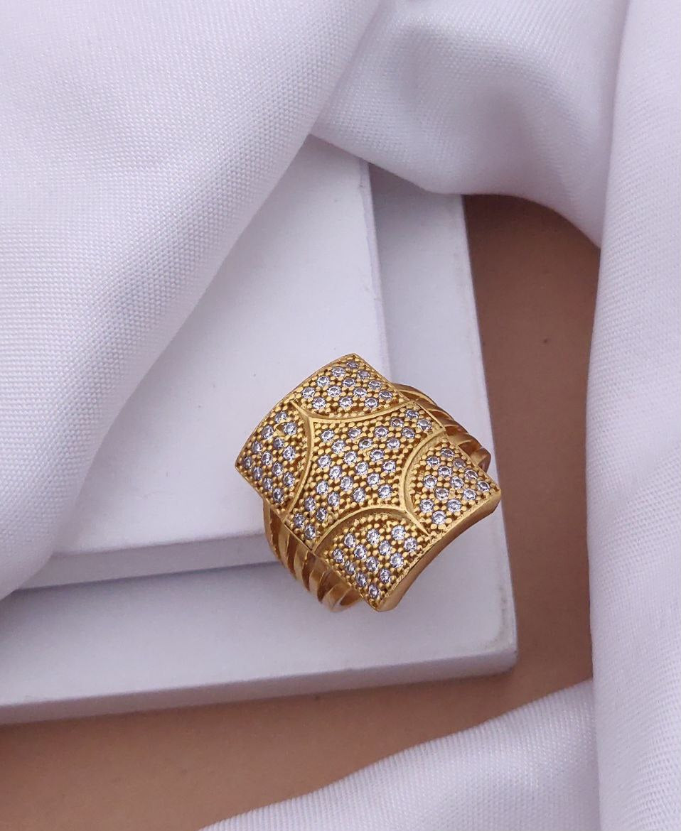 Kadee Jewel Diamond Luxe Men's Finger Ring with Gold Plated Brass