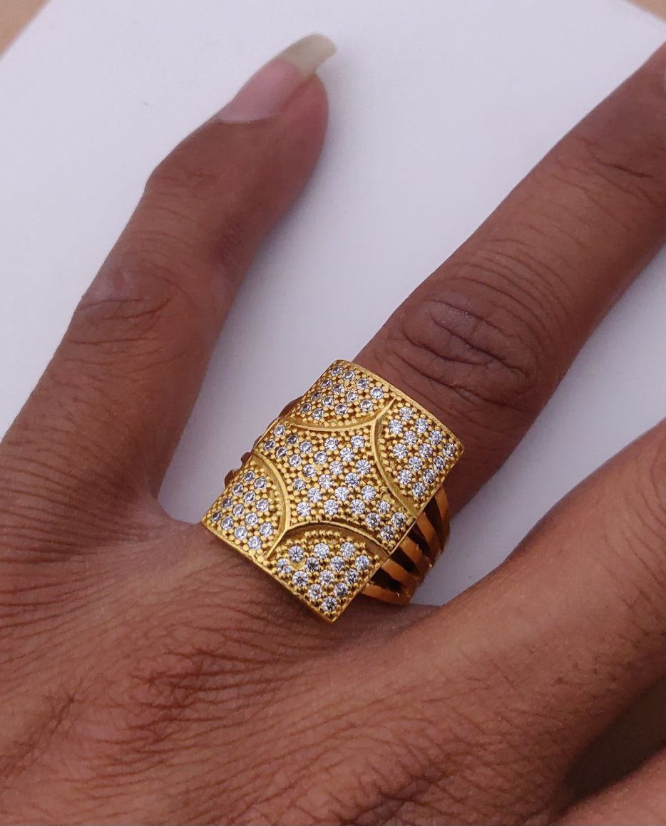 Kadee Jewel Diamond Luxe Men's Finger Ring with Gold Plated Brass