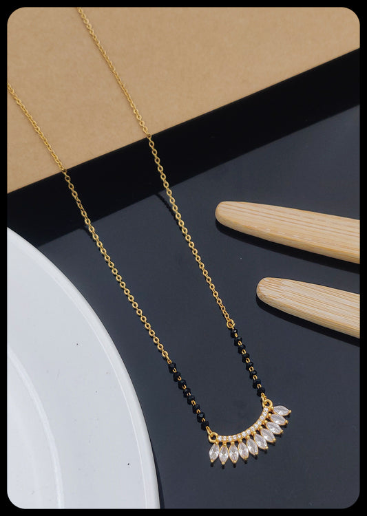ADORABLE OVAL SHAPE AMERICAN DIAMOND GOLD PLATED MANGALSUTRA - Kadee Jewels