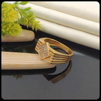 Attractive Diamond Design Men's Finger Ring with Gold Plated Brass (JR_010) - Kadee Jewels