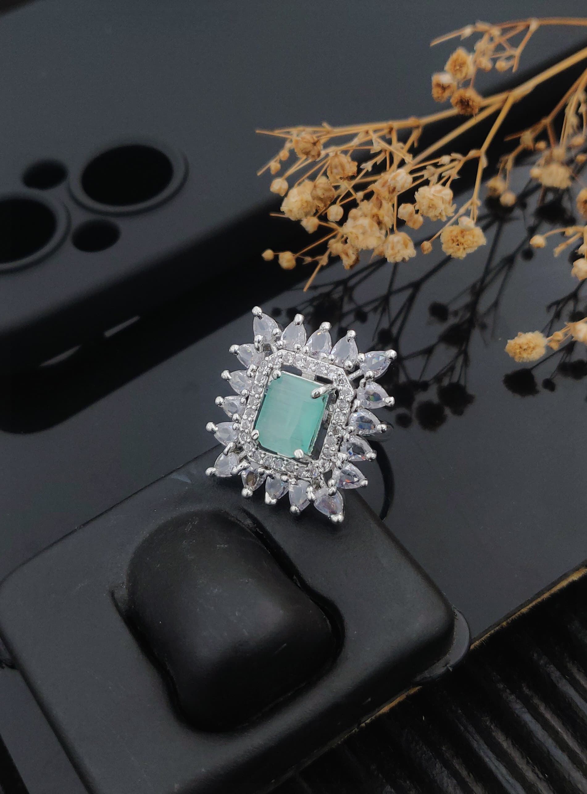 Exalted Diamond Women's Finger Ring with Silver Plated Brass – Kadee Jewels