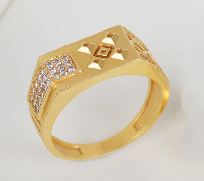 Kadee Jewel Stylish Design Men's Finger Ring with Diamond Gold Plated Brass(JR_001) - Kadee Jewels