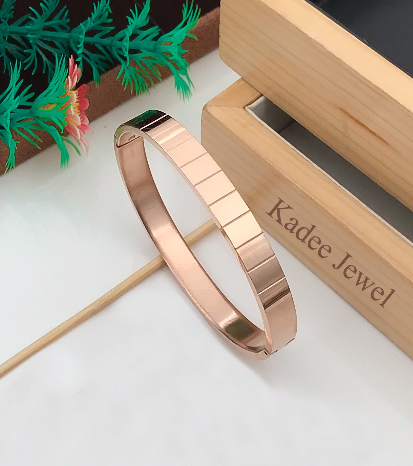 Square Design Men's Rose Gold Kada Bracelet - Kadee Jewels