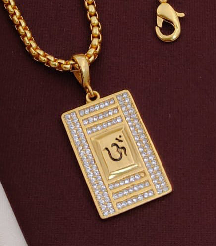 Kadee Jewel Om design Gold Plated with American diamond Men Pendant With Chain - Kadee Jewels