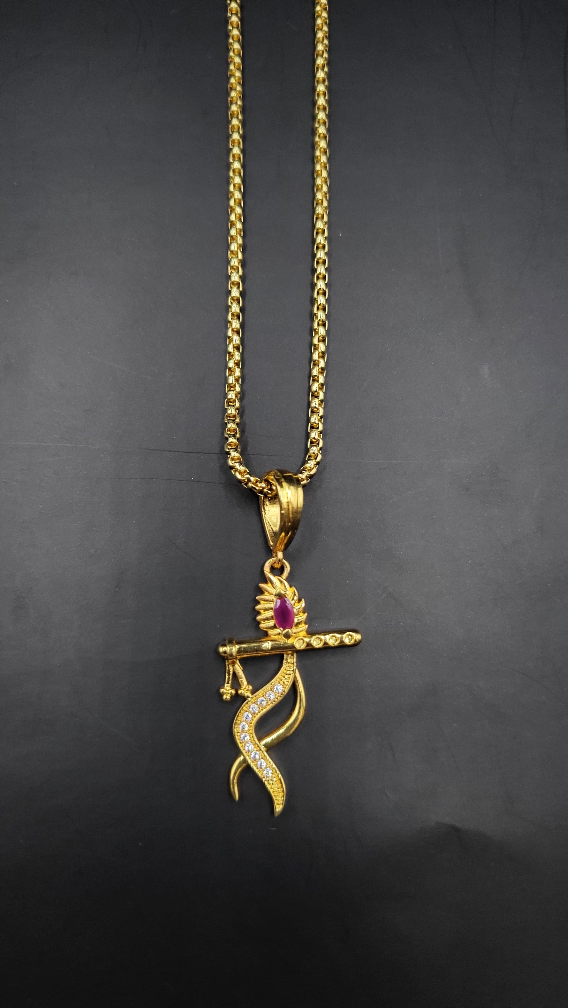 Kadee Jewel Krishna Pendant design Gold Plated with American diamond Men Pendant With Chain - Kadee Jewels