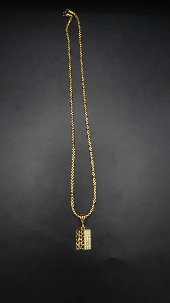 Kadee Jewel Gravix link design Gold Plated with American diamond Men Pendant With Chain - Kadee Jewels