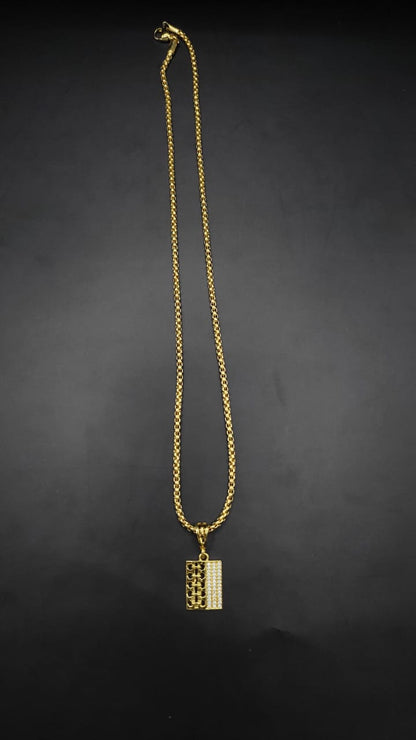 Kadee Jewel Gravix link design Gold Plated with American diamond Men Pendant With Chain - Kadee Jewels