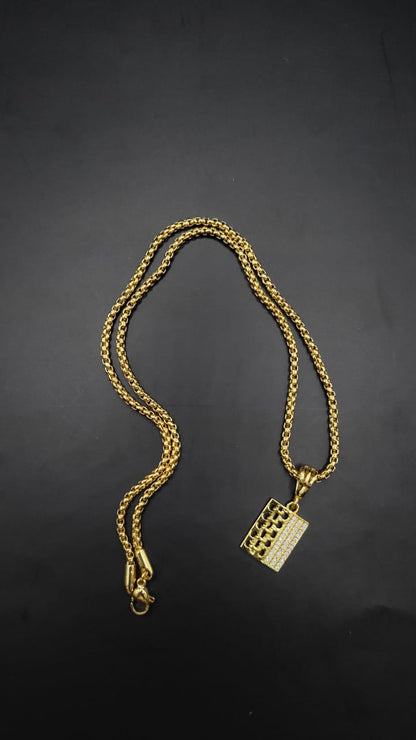 Kadee Jewel Gravix link design Gold Plated with American diamond Men Pendant With Chain - Kadee Jewels
