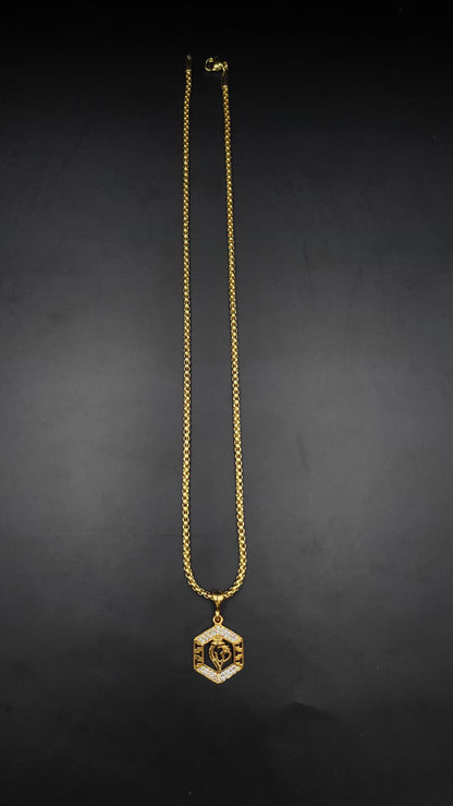 Kadee Jewel Warrior Om design Gold Plated with American diamond Men Pendant With Chain - Kadee Jewels