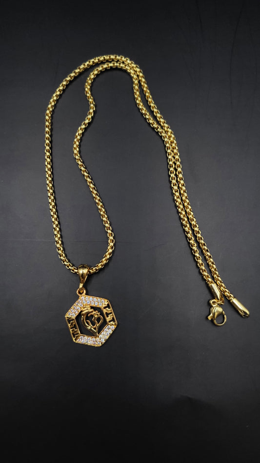 Kadee Jewel Warrior Om design Gold Plated with American diamond Men Pendant With Chain - Kadee Jewels