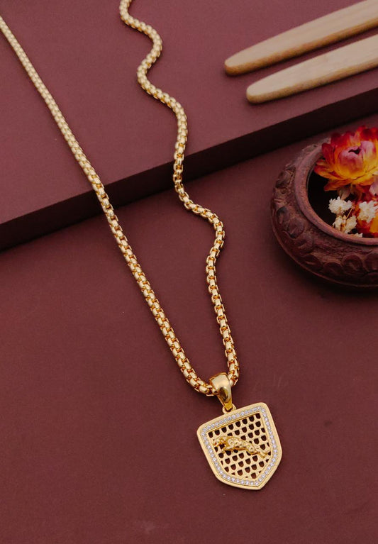 Kadee Jewel Gold Warrior Gold Plated with American diamond Men Pendant With Chain - Kadee Jewels