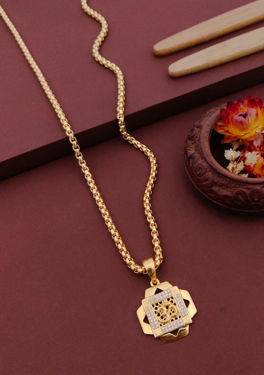 Kadee Jewel Royal Om Aura Gold Plated with American diamond Men Pendant With Chain - Kadee Jewels