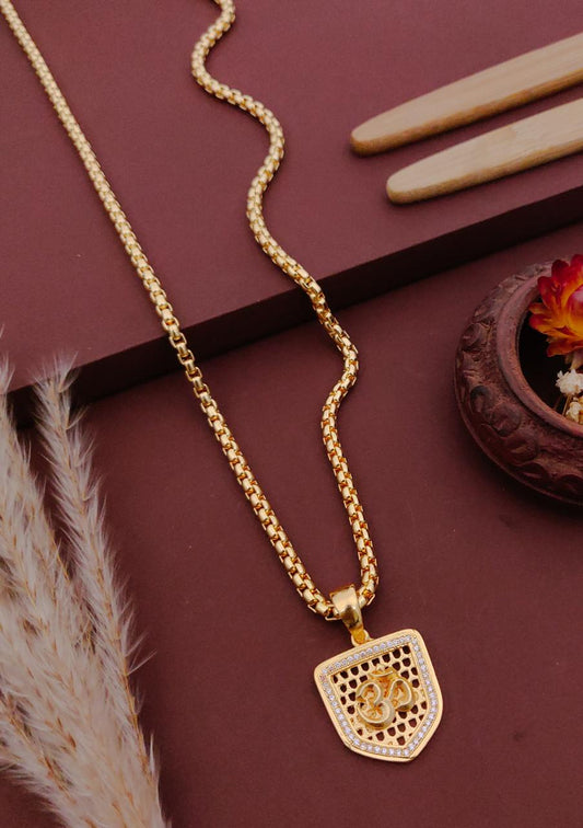Kadee Jewel Legacy Om Gold Plated with American diamond Men Pendant With Chain - Kadee Jewels