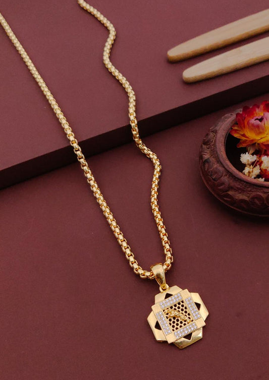 Kadee Jewel Supreme Aura Gold Plated with American diamond Men Pendant With Chain - Kadee Jewels