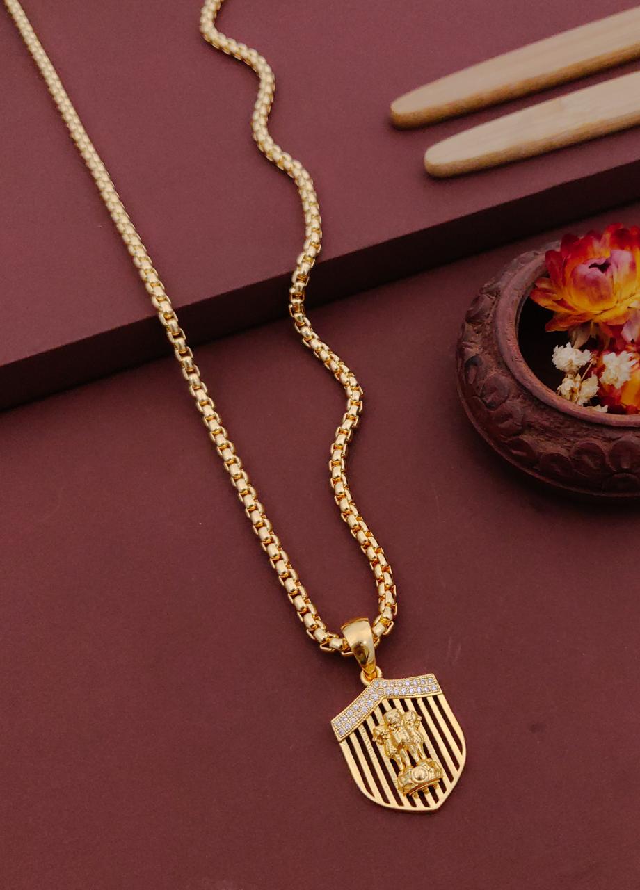 Kadee Jewel Regal Ashokchakra Gold Plated with American diamond Men Pendant With Chain