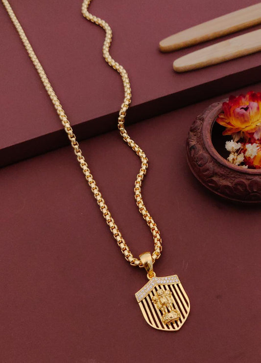 Kadee Jewel Regal Ashokchakra Gold Plated with American diamond Men Pendant With Chain - Kadee Jewels