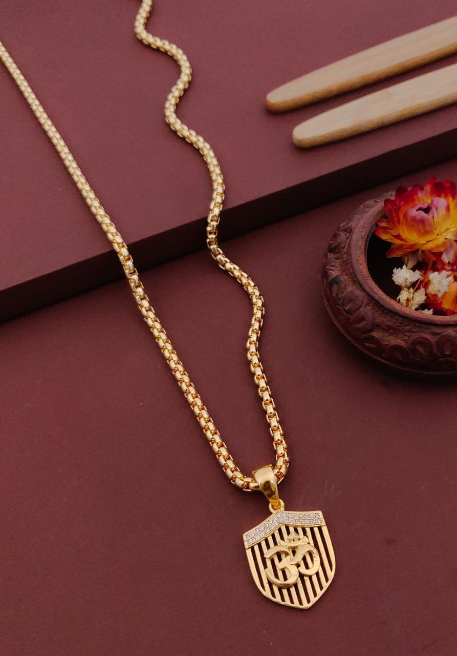 Kadee Jewel Prime Edition Om Gold Plated with American diamond Men Pendant With Chain