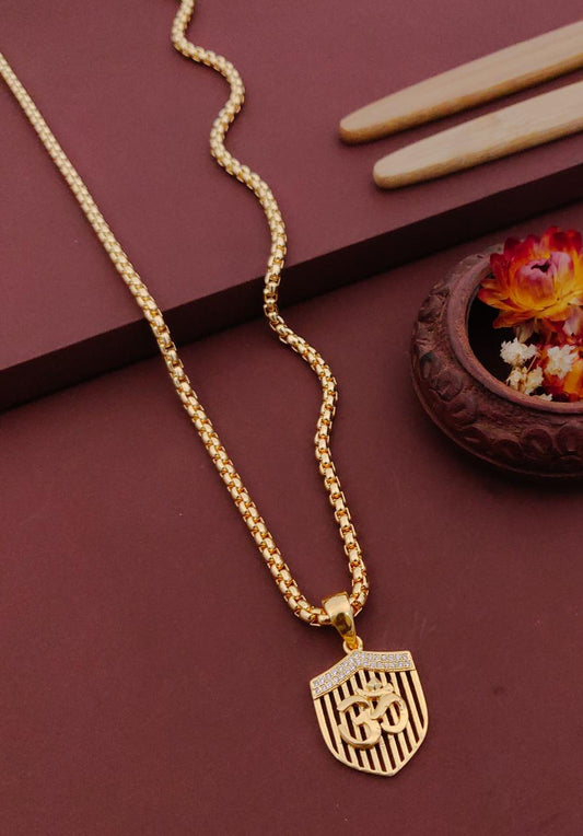 Kadee Jewel Prime Edition Om Gold Plated with American diamond Men Pendant With Chain - Kadee Jewels