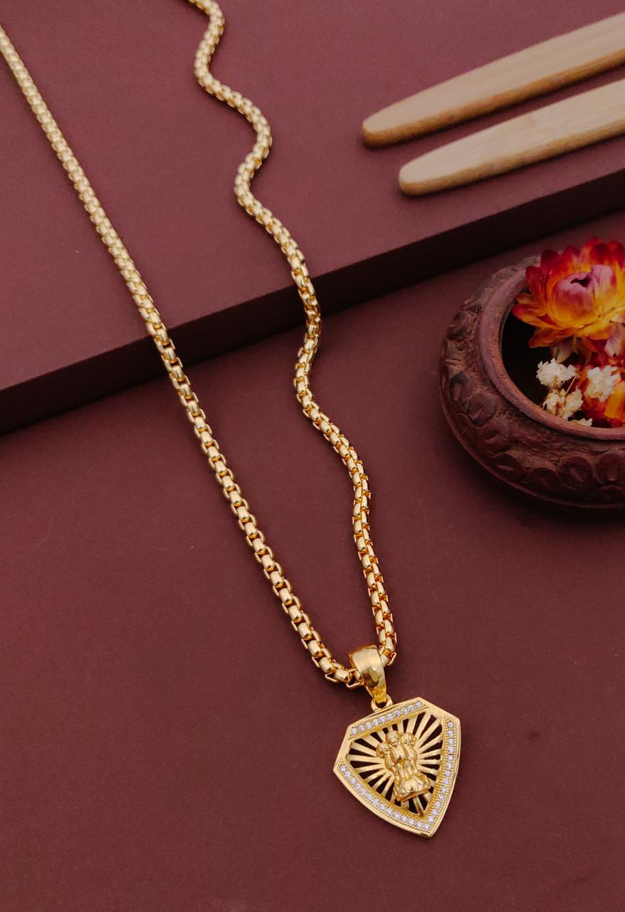 Kadee Jewel Gold Aura Ashokchakra Gold Plated with American diamond Men Pendant With Chain
