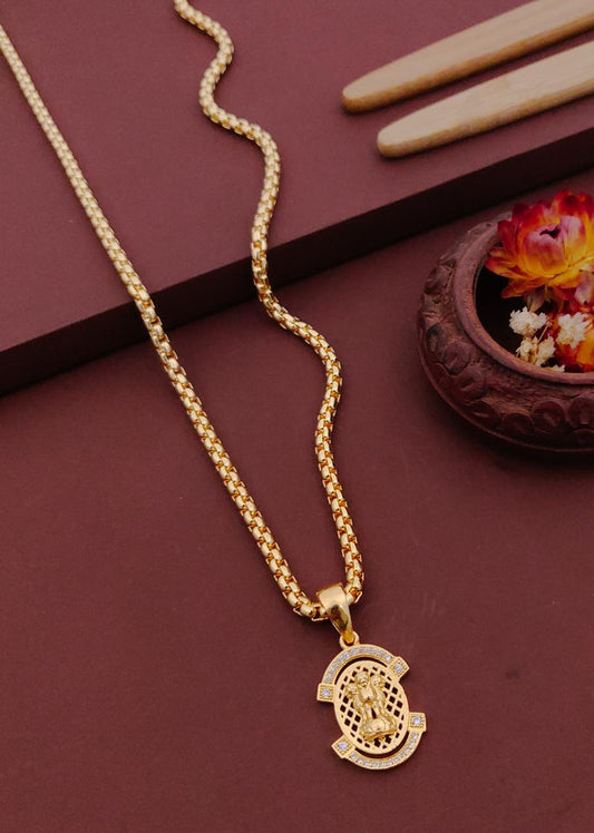 Kadee Jewel PowerCore Ashokchakra Gold Plated with American diamond Men Pendant With Chain - Kadee Jewels