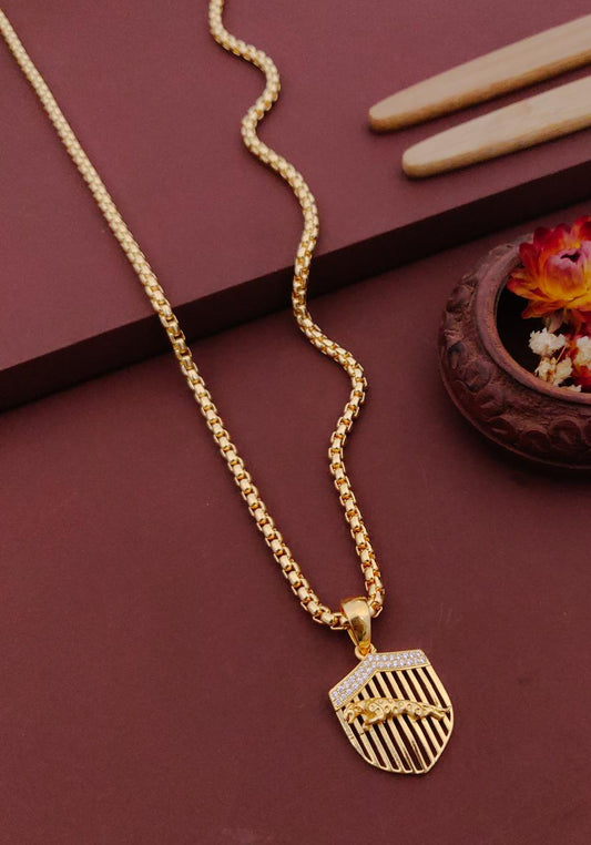 Kadee Jewel Alpha Vibe Gold Plated with American diamond Men Pendant With Chain - Kadee Jewels