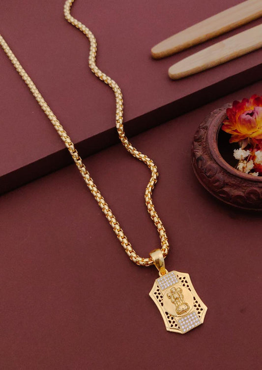 Kadee Jewel Alpha Force Gold Plated with American diamond Men Pendant With Chain - Kadee Jewels