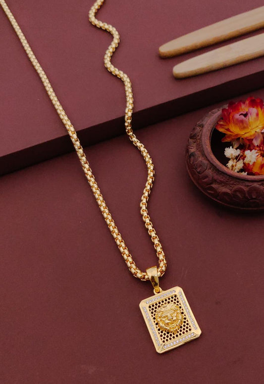Kadee Jewel Modern Alpha Gold Plated with American diamond Men Pendant With Chain - Kadee Jewels