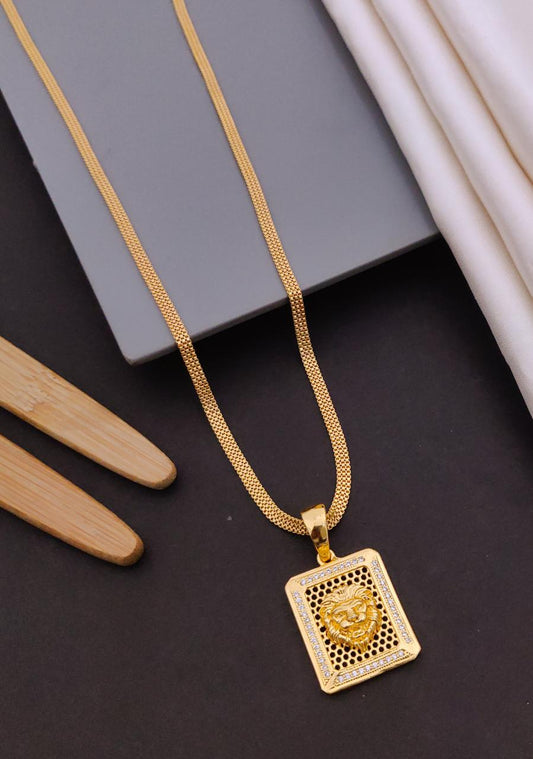 Kadee Jewel Royal Edge Gold Plated with American diamond Men Pendant With Chain - Kadee Jewels