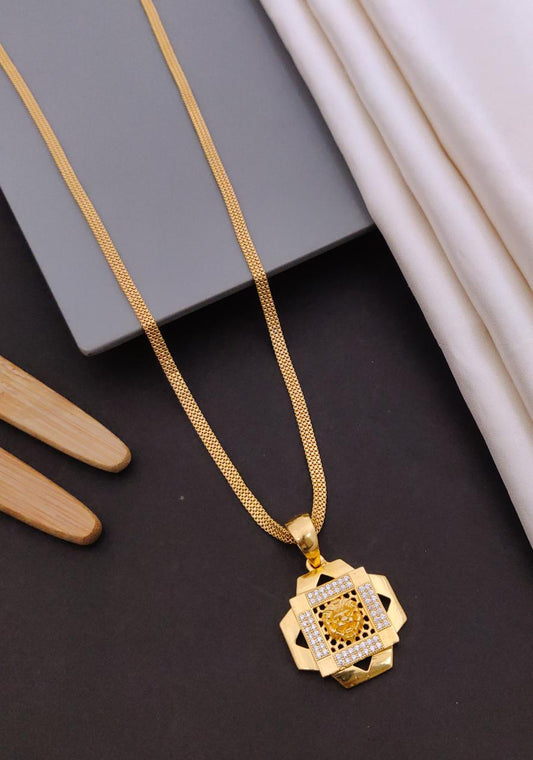 Kadee Jewel Victory Om Gold Plated with American diamond Men Pendant With Chain - Kadee Jewels