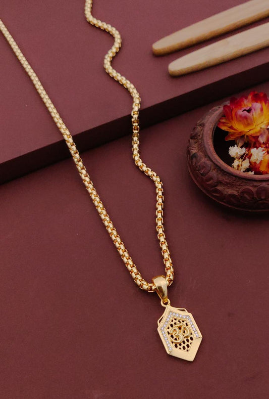 Kadee Jewel Premium Om Gold Plated with American diamond Men Pendant With Chain - Kadee Jewels