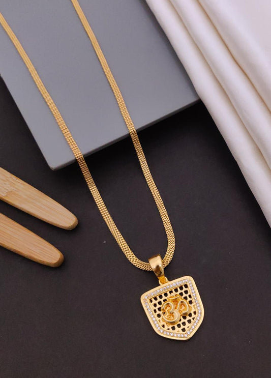 Kadee Jewel Power Style Om Gold Plated with American diamond Men Pendant With Chain - Kadee Jewels