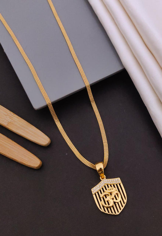 Kadee Jewel Iconic Om Gold Plated with American diamond Men Pendant With Chain - Kadee Jewels