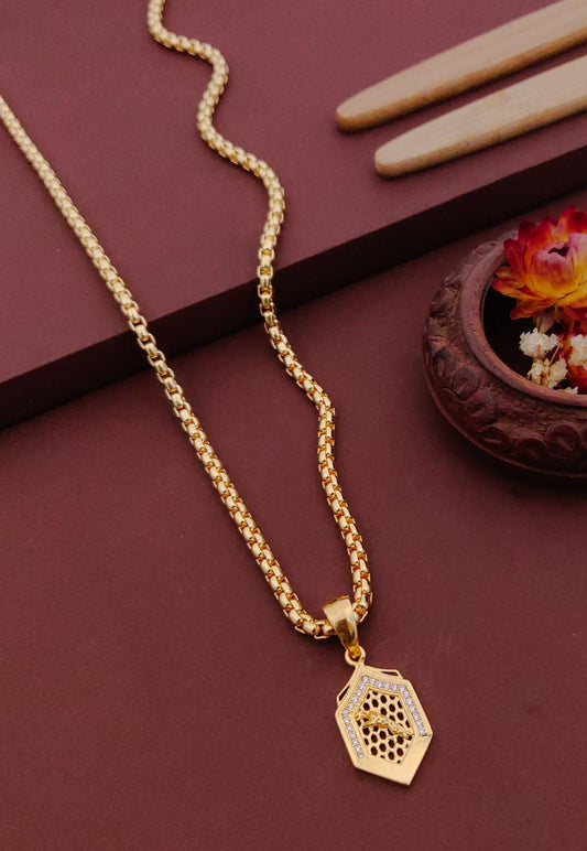 Kadee Jewel Bold Look Gold Plated with American diamond Men Pendant With Chain - Kadee Jewels