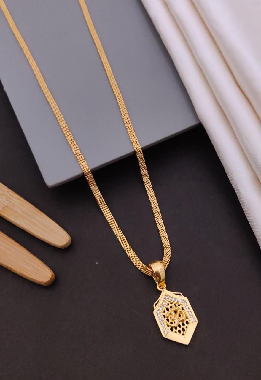 Kadee Jewel Crown Om Gold Plated with American diamond Men Pendant With Chain
