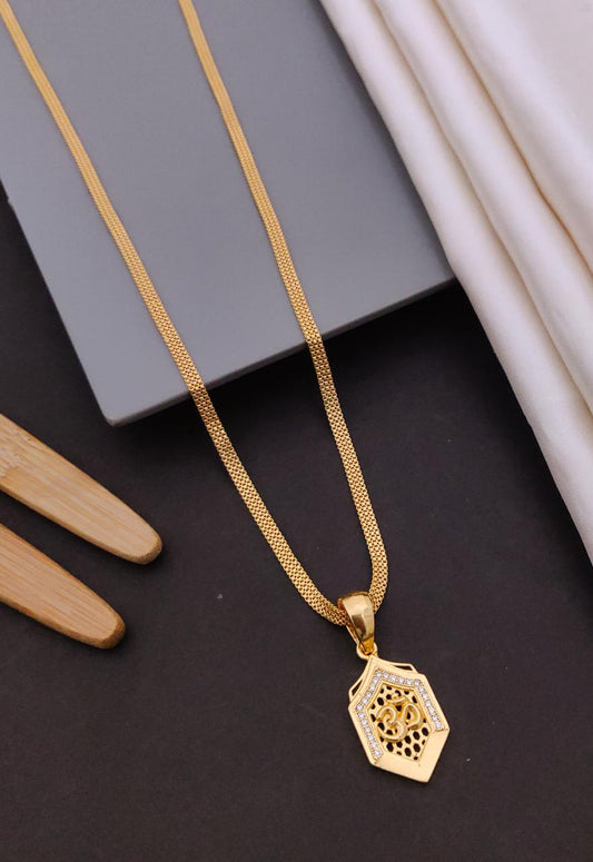 Kadee Jewel Crown Om Gold Plated with American diamond Men Pendant With Chain - Kadee Jewels