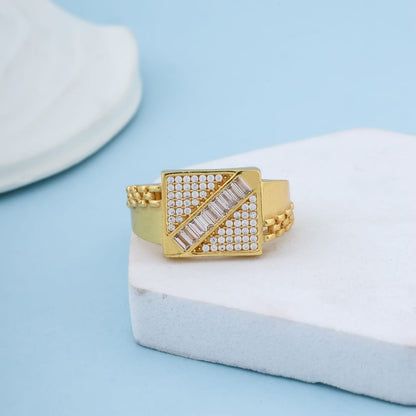 Newst Diamond Design Men's Finger Ring with Gold Plated Brass