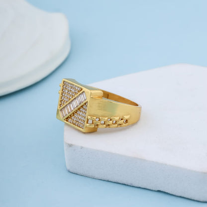 Newst Diamond Design Men's Finger Ring with Gold Plated Brass