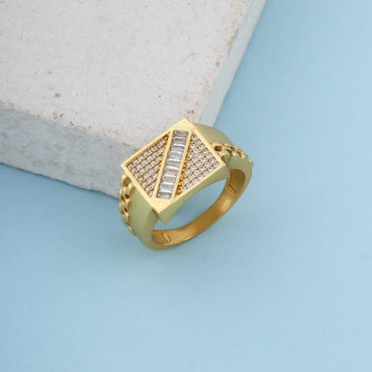 Newst Diamond Design Men's Finger Ring with Gold Plated Brass