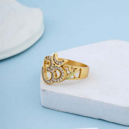 Luxury Diamond Design Men's Finger Ring with Gold Plated Brass