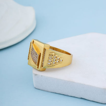 Modern Matte Finish Diamond Design Men's Finger Ring with Gold Plated Brass
