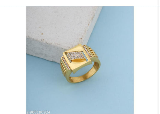 Modern Matte Finish Diamond Design Men's Finger Ring with Gold Plated Brass - Kadee Jewels