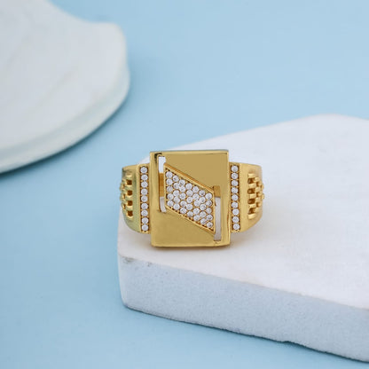Modern Matte Finish Diamond Design Men's Finger Ring with Gold Plated Brass