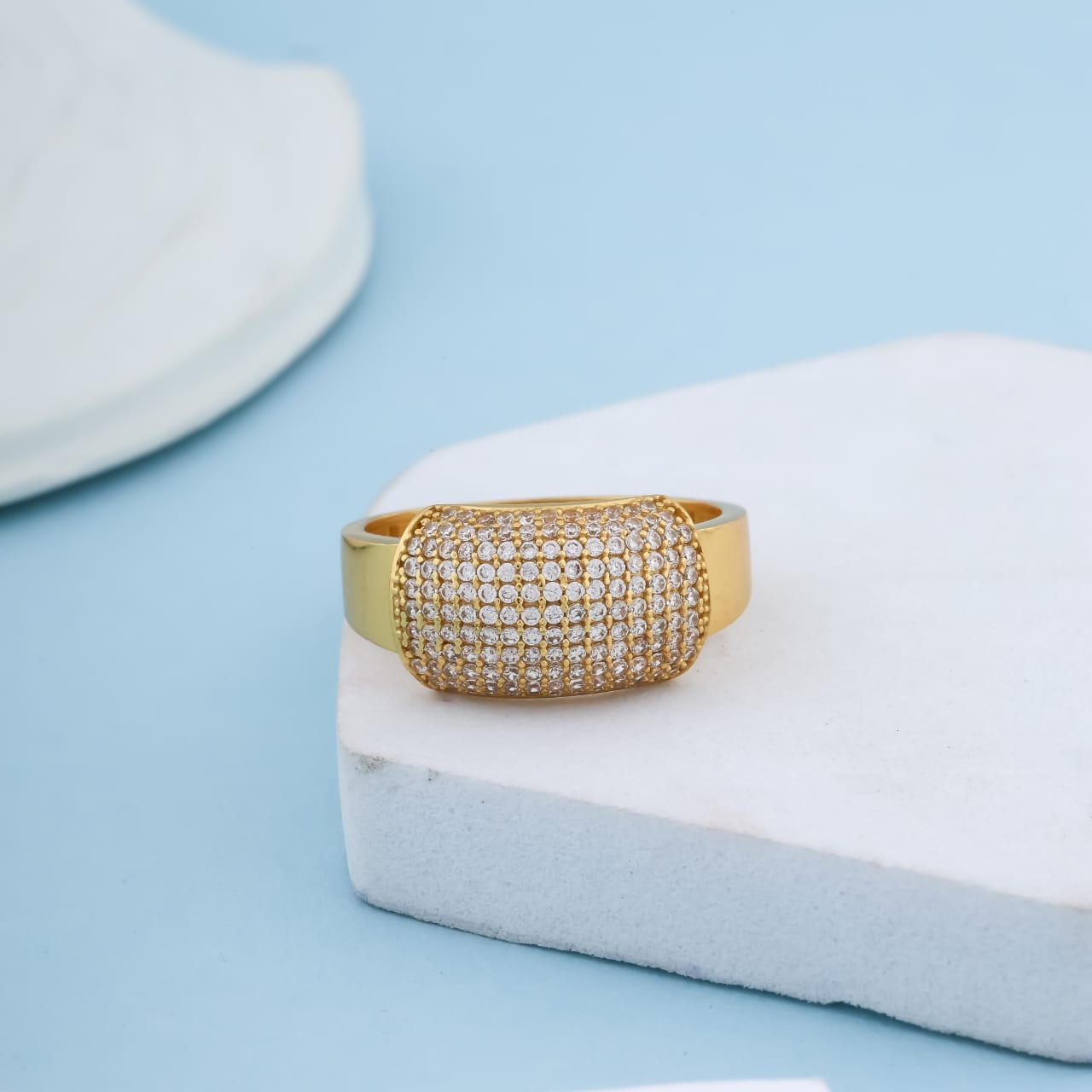 Stylish Diamond Design Men's Finger Ring with Gold Plated Brass